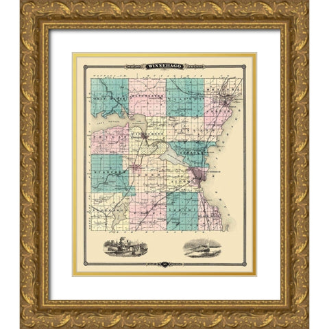 Winnebago Wisconsin Landowner - Snyder 1878 Gold Ornate Wood Framed Art Print with Double Matting by Snyder
