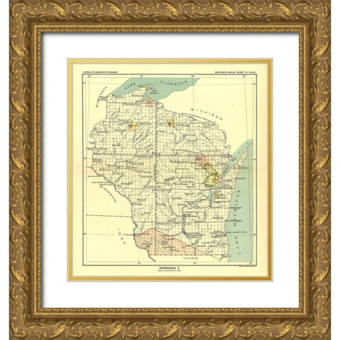 Wisconsin - Hoen 1896 Gold Ornate Wood Framed Art Print with Double Matting by Hoen