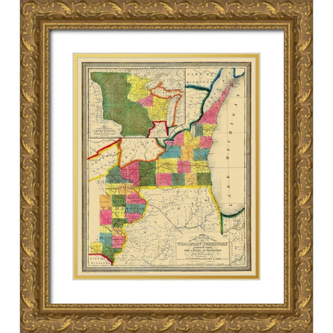 Wisconsin Territory - Abel 1838 Gold Ornate Wood Framed Art Print with Double Matting by Abel