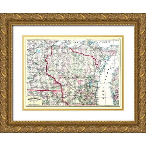 Wisconsin - Asher  1874 Gold Ornate Wood Framed Art Print with Double Matting by Asher