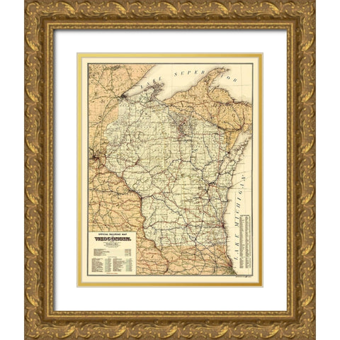 Wisconsin Railroads - Rice 1900 Gold Ornate Wood Framed Art Print with Double Matting by Rice