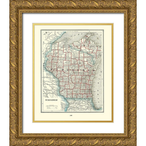 Wisconsin - Rathbun 1893 Gold Ornate Wood Framed Art Print with Double Matting by Rathbun