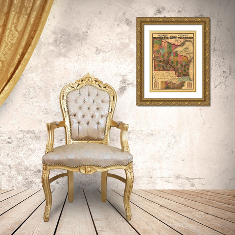 Minnesota Wisconsin - Lloyd 1871  Gold Ornate Wood Framed Art Print with Double Matting by Lloyd