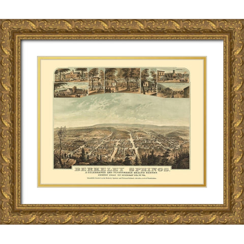 Berkeley Springs West Virginia - Hoen 1889 Gold Ornate Wood Framed Art Print with Double Matting by Hoen