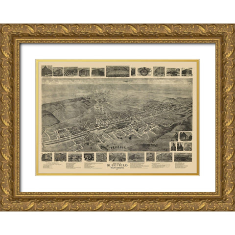 Bluefield West Virginia - Fowler 1911 Gold Ornate Wood Framed Art Print with Double Matting by Fowler