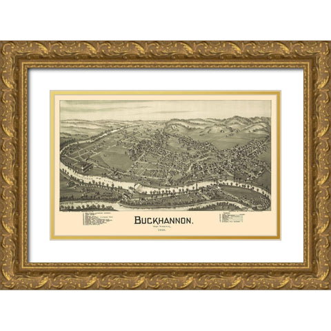 Buckhannon West Virginia - Fowler 1900 Gold Ornate Wood Framed Art Print with Double Matting by Fowler