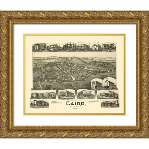 Cairo West Virginia - Fowler 1899 Gold Ornate Wood Framed Art Print with Double Matting by Fowler