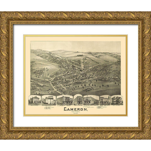 Cameron West Virginia - Fowler 1899 Gold Ornate Wood Framed Art Print with Double Matting by Fowler