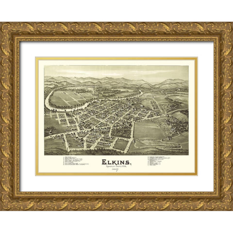 Elkins West Virginia - Fowler 1897 Gold Ornate Wood Framed Art Print with Double Matting by Fowler
