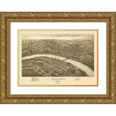 Fairmont Palatine West Virginia - Fowler 1897 Gold Ornate Wood Framed Art Print with Double Matting by Fowler