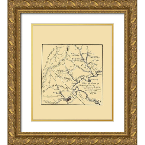 Flat Top Coal Field West Virginia - Hotchkiss 1886 Gold Ornate Wood Framed Art Print with Double Matting by Hotchkiss