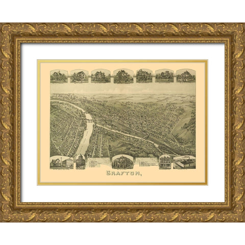 Grafton West Virginia - Fowler 1898 Gold Ornate Wood Framed Art Print with Double Matting by Fowler