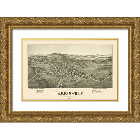 Harrisville West Virginia - Fowler 1899 Gold Ornate Wood Framed Art Print with Double Matting by Fowler