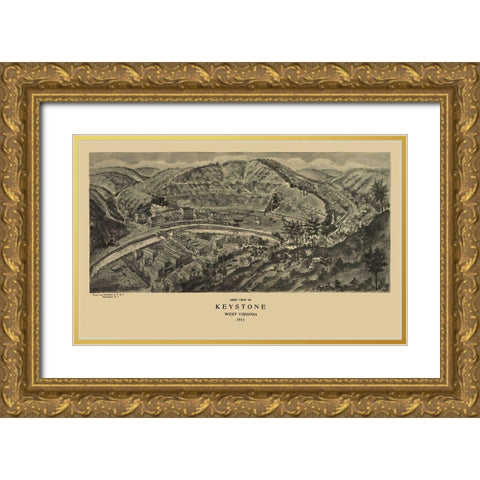Keystone West Virginia - Fowler 1911 Gold Ornate Wood Framed Art Print with Double Matting by Fowler