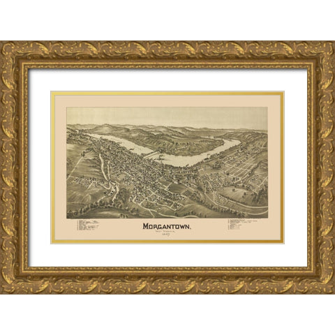 Morgantown West Virginia - Fowler 1897 Gold Ornate Wood Framed Art Print with Double Matting by Fowler
