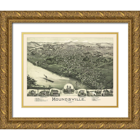 Moundsville West Virginia - Moyer 1899 Gold Ornate Wood Framed Art Print with Double Matting by Moyer