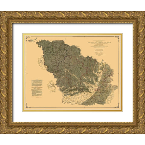 New River Kanawha Coal Fields West Virginia Gold Ornate Wood Framed Art Print with Double Matting by Peacock
