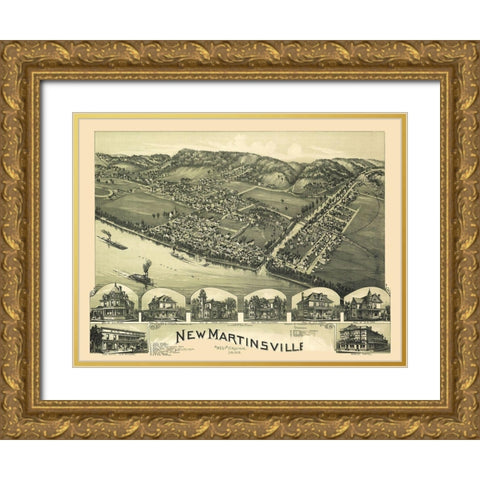 New Martinsville West Virginia - Fowler 1899 Gold Ornate Wood Framed Art Print with Double Matting by Fowler