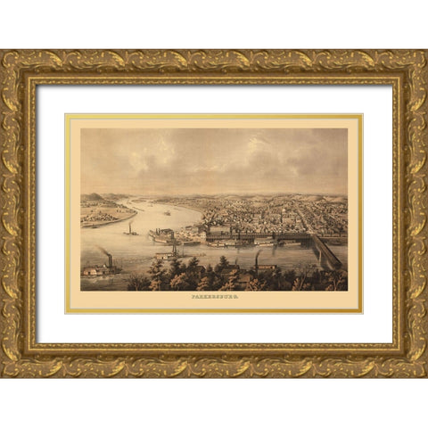 Parkersburg West Virginia - Hoen 1861 Gold Ornate Wood Framed Art Print with Double Matting by Hoen