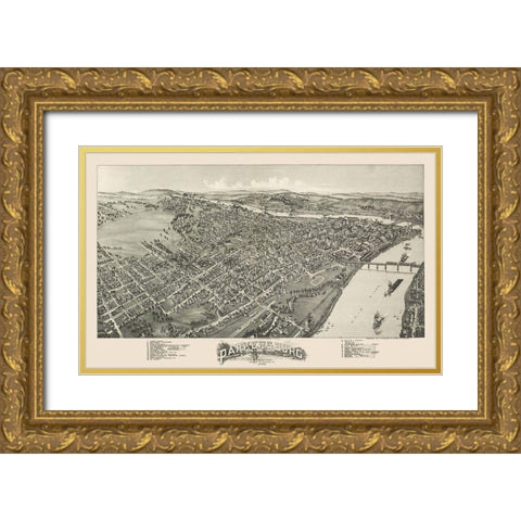 Parkersburg West Virginia - Fowler 1899 Gold Ornate Wood Framed Art Print with Double Matting by Fowler