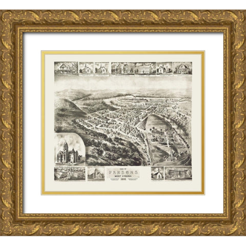Parsons West Virginia - Fowler 1905 Gold Ornate Wood Framed Art Print with Double Matting by Fowler
