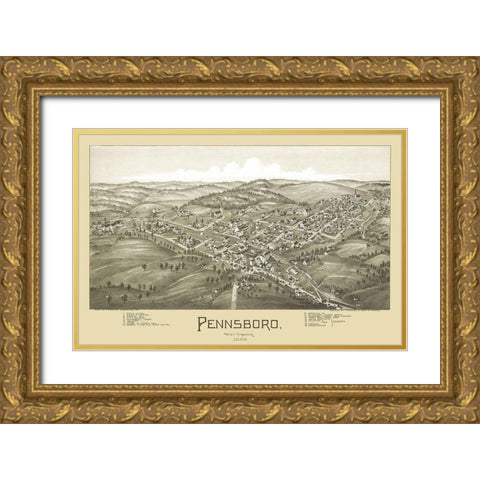 Pennsboro West Virginia - Fowler 1899 Gold Ornate Wood Framed Art Print with Double Matting by Fowler