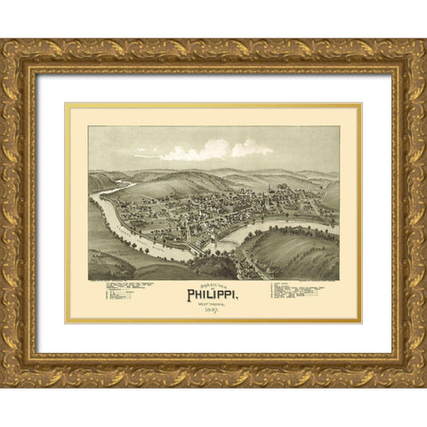 Phillippi West Virginia - Fowler 1897 Gold Ornate Wood Framed Art Print with Double Matting by Fowler