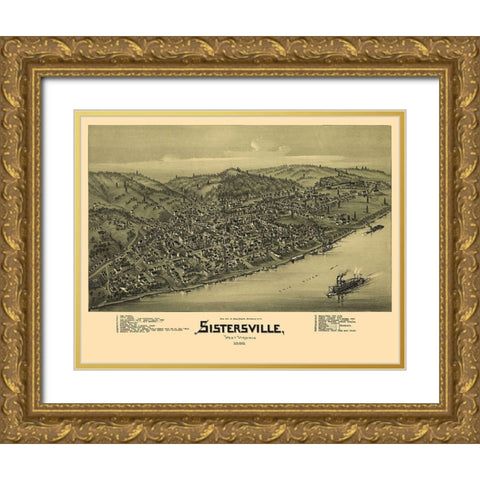 Sistersville West Virginia - Fowler 1896 Gold Ornate Wood Framed Art Print with Double Matting by Fowler