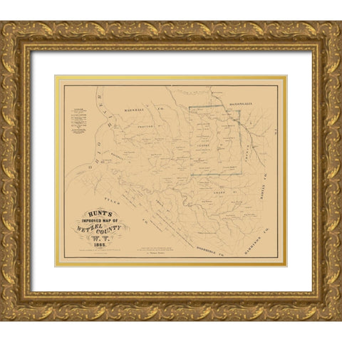 Wetzel County West Virginia - Peterson 1865  Gold Ornate Wood Framed Art Print with Double Matting by Peterson