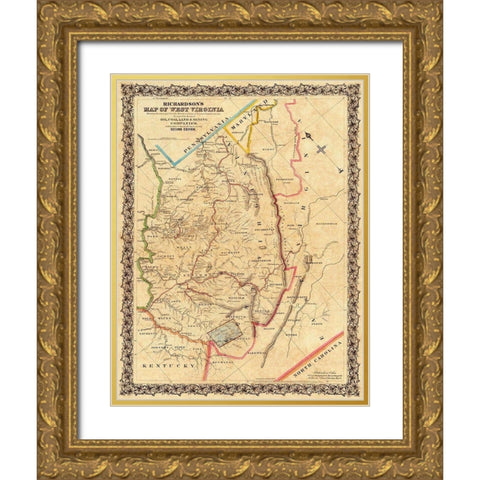 West Virginia - Richardson 1864 Gold Ornate Wood Framed Art Print with Double Matting by Richardson