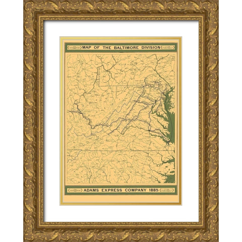 Adams Express Co, Baltimore Division - Lang 1885 Gold Ornate Wood Framed Art Print with Double Matting by Lang