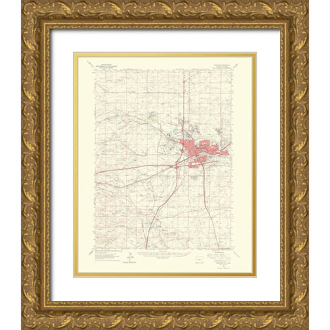 Cheyenne Wyoming Colorado Quad - USGS 1964 Gold Ornate Wood Framed Art Print with Double Matting by USGS