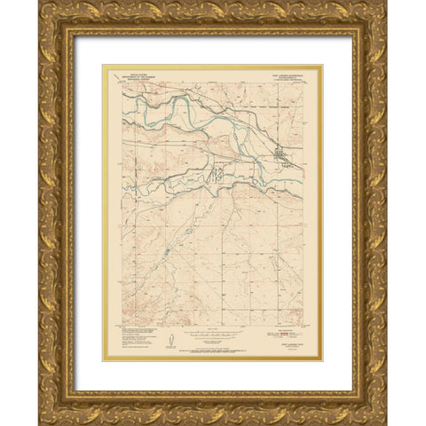 Fort Laramie Wyoming Quad - USGS 1952 Gold Ornate Wood Framed Art Print with Double Matting by USGS