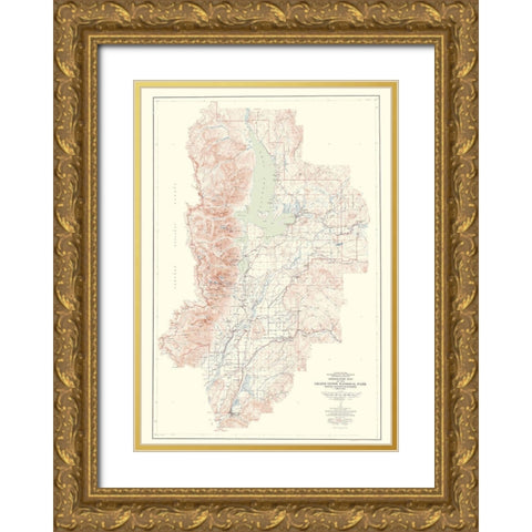 Grand Teton National Park Wyoming Sheet - USGS Gold Ornate Wood Framed Art Print with Double Matting by USGS