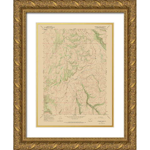 Mahogony Butte Wyoming Quad - USGS 1967 Gold Ornate Wood Framed Art Print with Double Matting by USGS