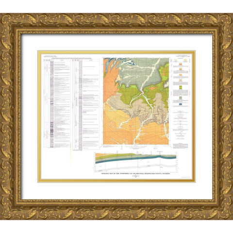 Titsworth Gap Quad  Wyoming - Roehler 1973 Gold Ornate Wood Framed Art Print with Double Matting by Roehler