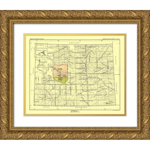 Wyoming - Hoen 1896 Gold Ornate Wood Framed Art Print with Double Matting by Hoen