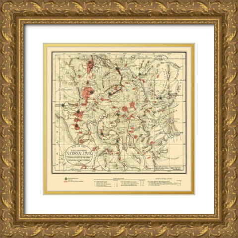 Yellowstone National Park - US Interior 1881 Gold Ornate Wood Framed Art Print with Double Matting by Interior Dept