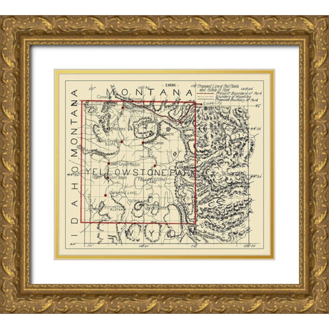 Yellowstone Proposed Hotel, Railroads - 1898 Gold Ornate Wood Framed Art Print with Double Matting by Unknown