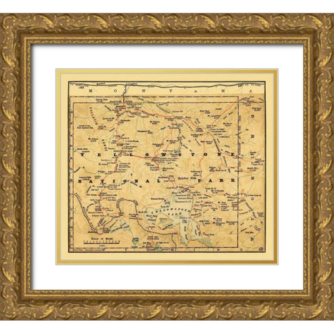 Yellowstone National Park, Wyoming - Poole 1880 Gold Ornate Wood Framed Art Print with Double Matting by Poole
