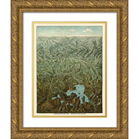 Yellowstone Park Northern Pacific Railroad Wyoming Gold Ornate Wood Framed Art Print with Double Matting by Fee