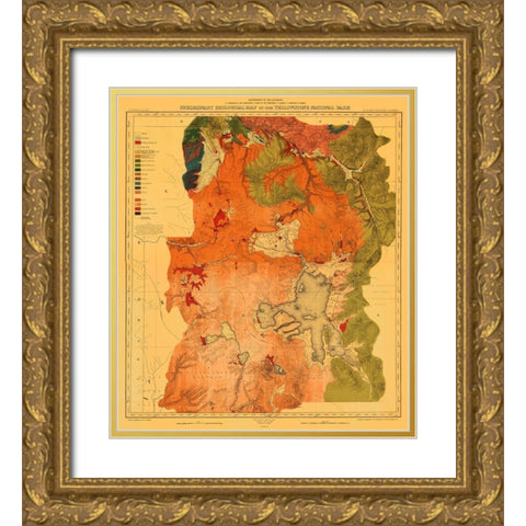 Yellowstone National Park, Wyoming - USGS 1878 Gold Ornate Wood Framed Art Print with Double Matting by USGS