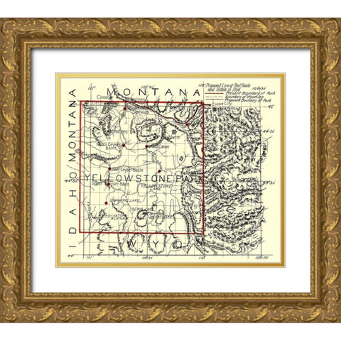 Yellowstone National Park - 1900 Gold Ornate Wood Framed Art Print with Double Matting by Unknown