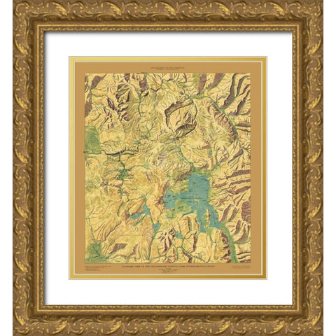 Yellowstone National Park Sheet - USGS 1915 Gold Ornate Wood Framed Art Print with Double Matting by USGS