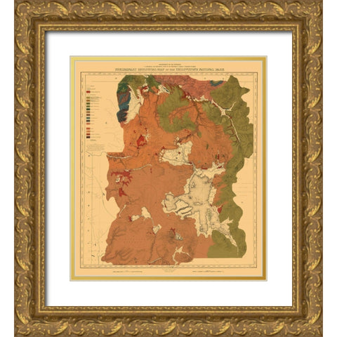 Yellowstone National Park Wyoming - USGS 1878 Gold Ornate Wood Framed Art Print with Double Matting by USGS