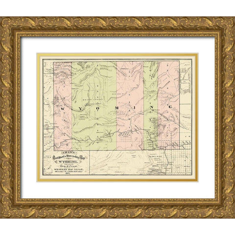 Wyoming Railroads and Townships - Cram 1875 Gold Ornate Wood Framed Art Print with Double Matting by Cram