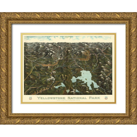 Yellowstone Park Union Pacific Wyoming Gold Ornate Wood Framed Art Print with Double Matting by Union Pacific Railroad