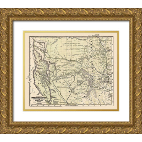 Indian Territory, Texas, New Mexico - 1844 Gold Ornate Wood Framed Art Print with Double Matting by Gregg