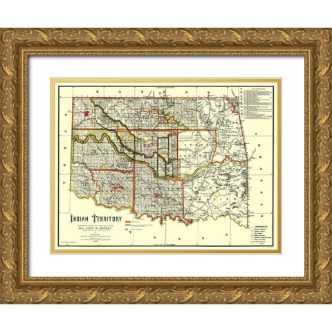 Indian Territory, Texas, Oklahoma - Oberly 1889 Gold Ornate Wood Framed Art Print with Double Matting by Oberly