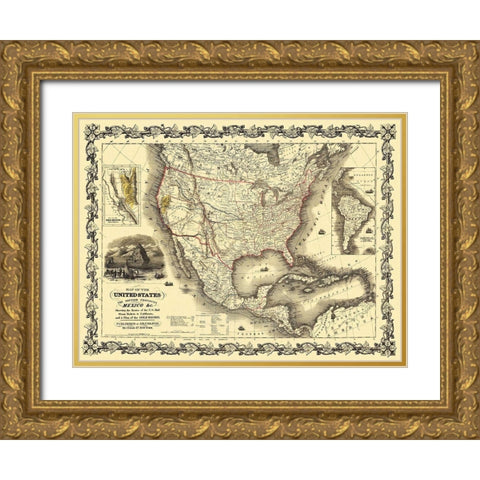 United States, Mexico - Colton 1849 Gold Ornate Wood Framed Art Print with Double Matting by Colton